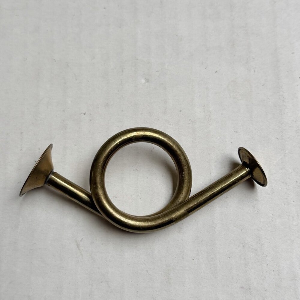Vintage Brass French Horn Christmas Holiday Tree Ornament 4in Long Napkin Holder